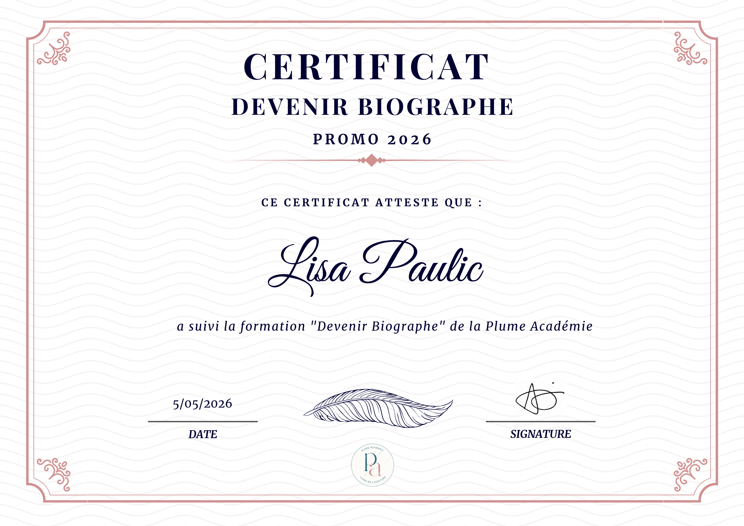 Certificat Biographe Lisa Paulic